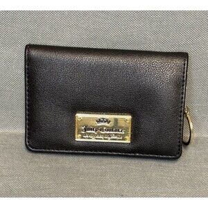 Juicy Couture Faux Leather Bifold Wallet Black/Cream Credit Card holder Key Ring